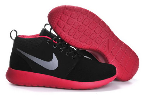 Nike Roshe Run Mens Shoes High Black Silver Red Cheap